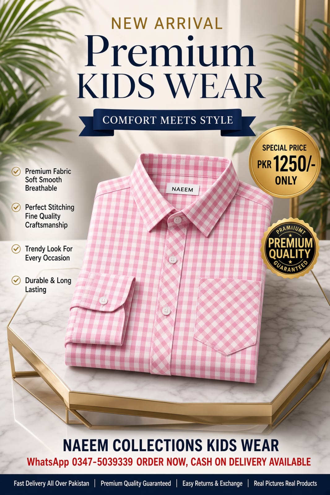 **Pink & White Check Kids Shirt**