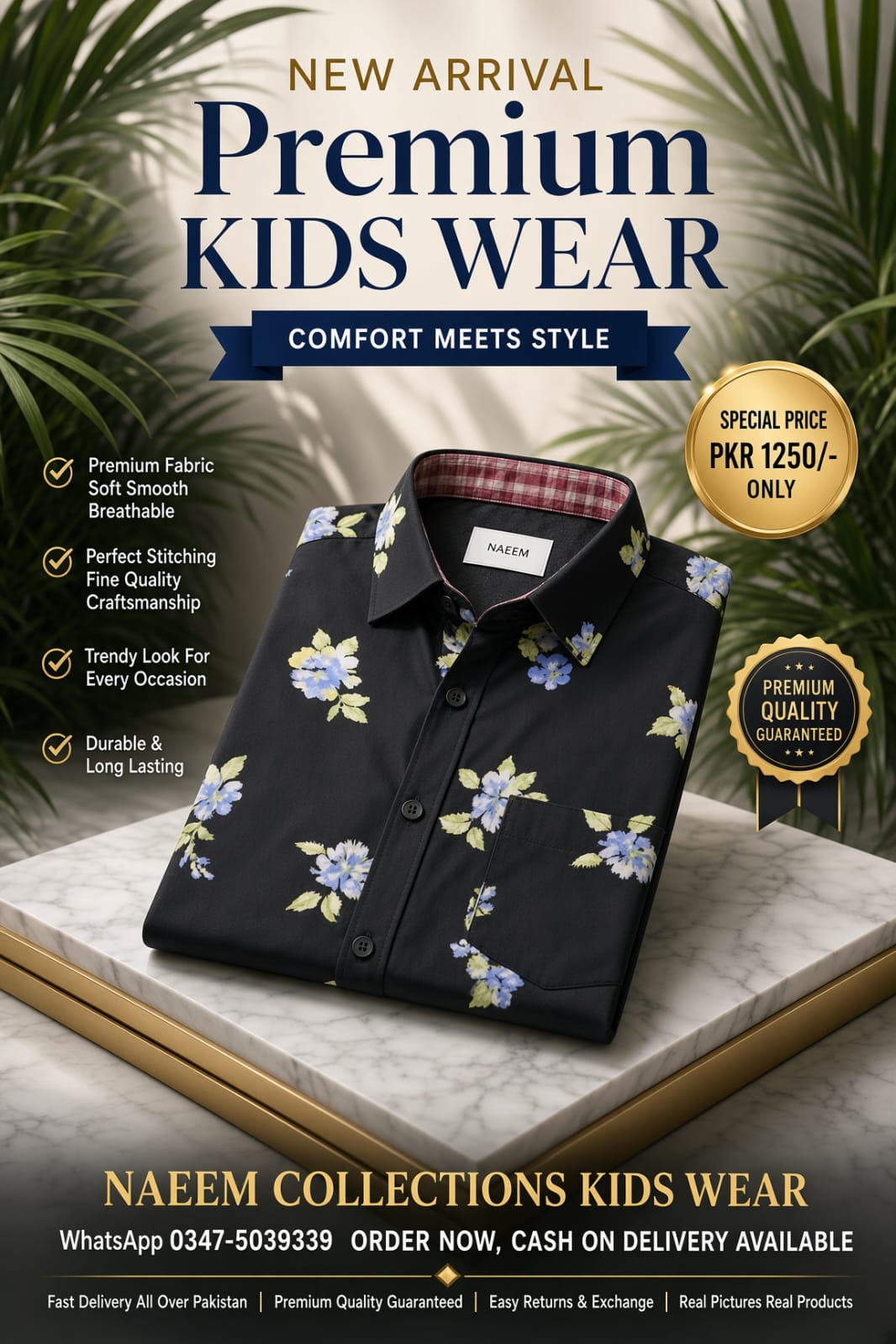 Black Floral Print Kids Shirt
