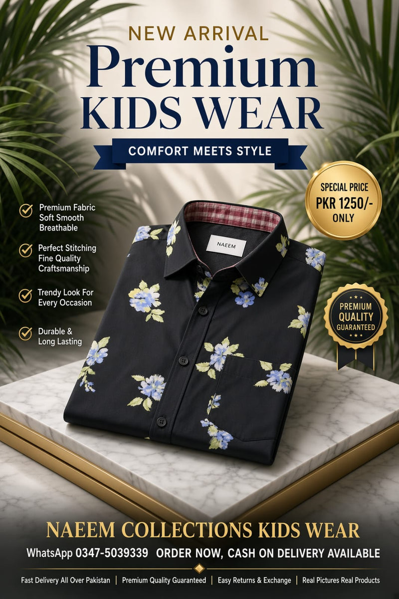 Black Floral Print Kids Shirt