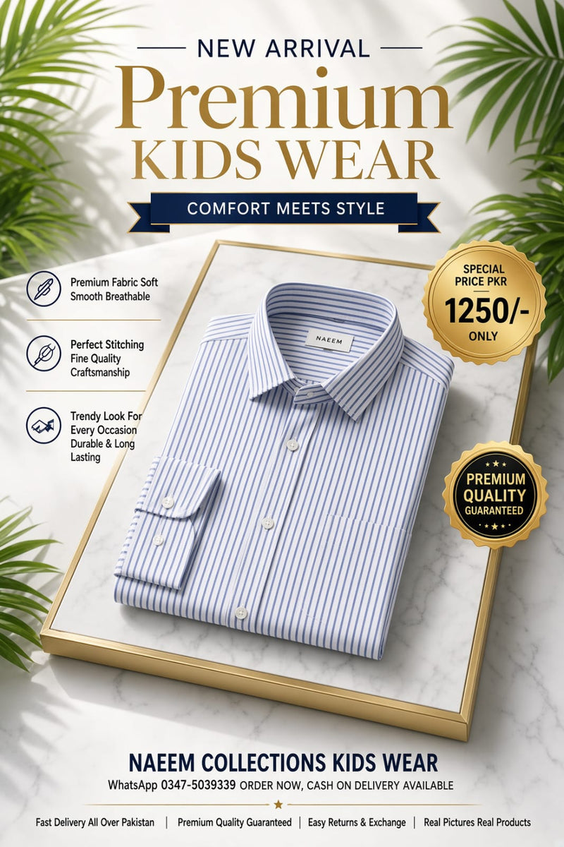 Light Blue & White Striped Kids Shirt