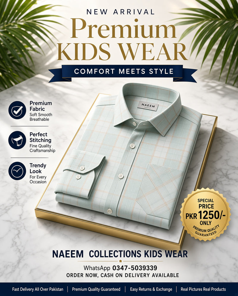 Mint Green & White Check Kids Shirt