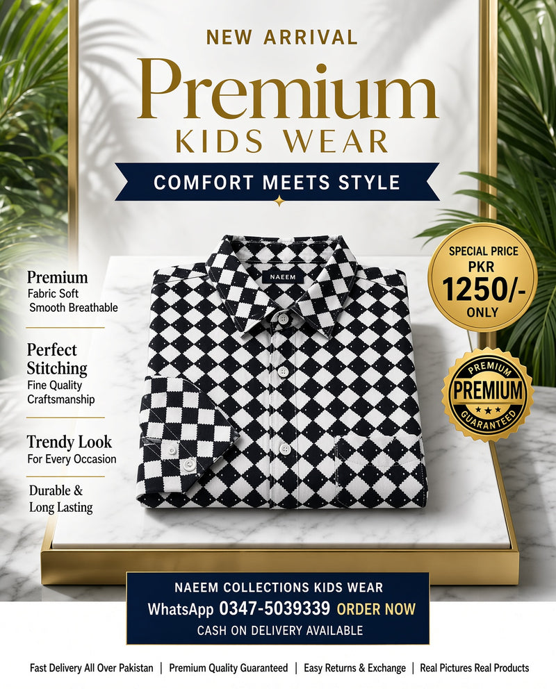 Black & White Diamond Check Kids Shirt