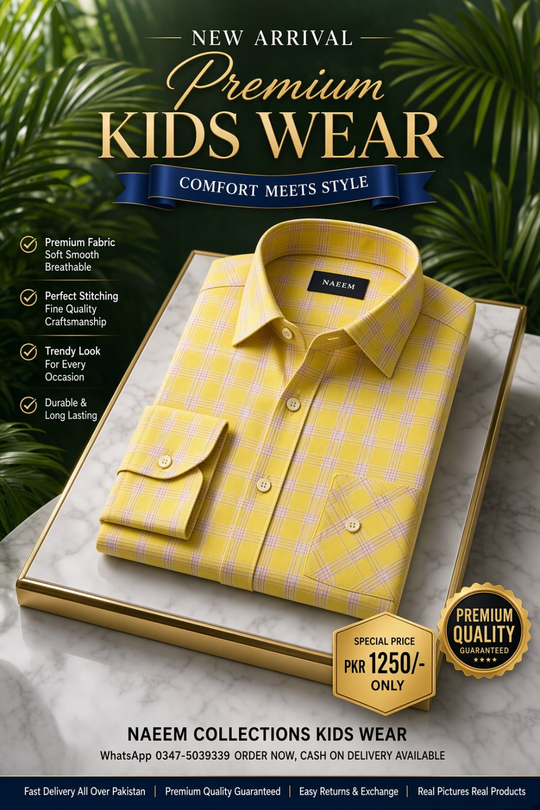 Yellow & White Check Kids Shirt
