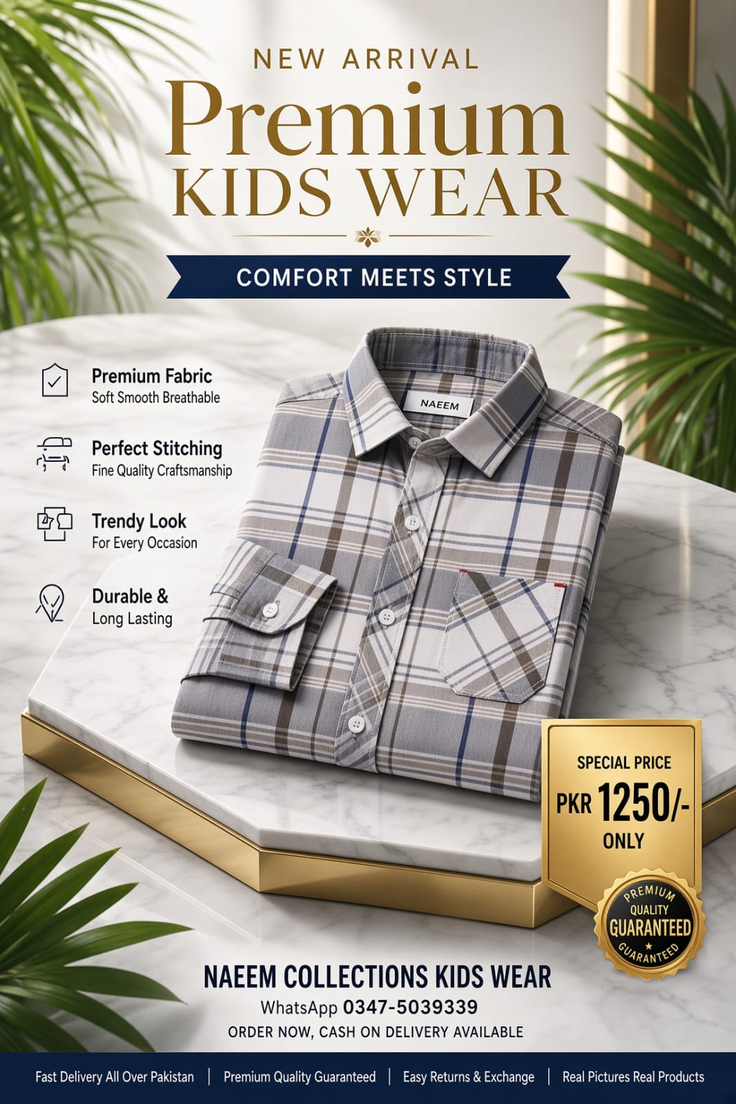 Grey & Blue Check Kids Shirt