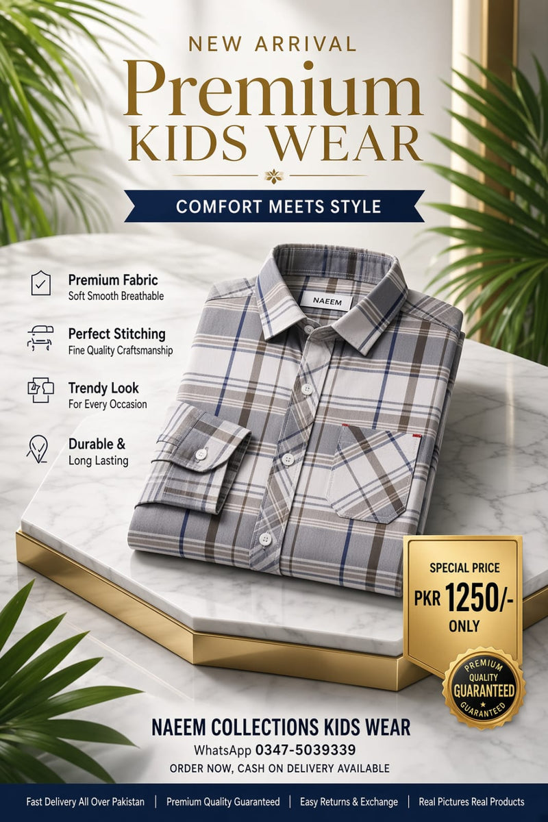 Grey & Blue Check Kids Shirt