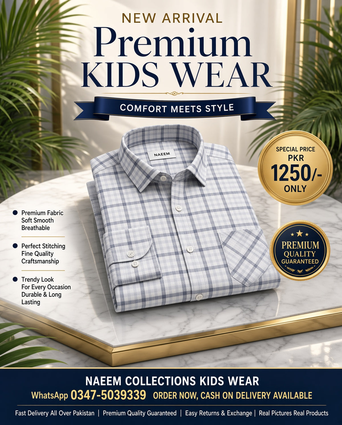 Light Grey & White Check Kids Shirt