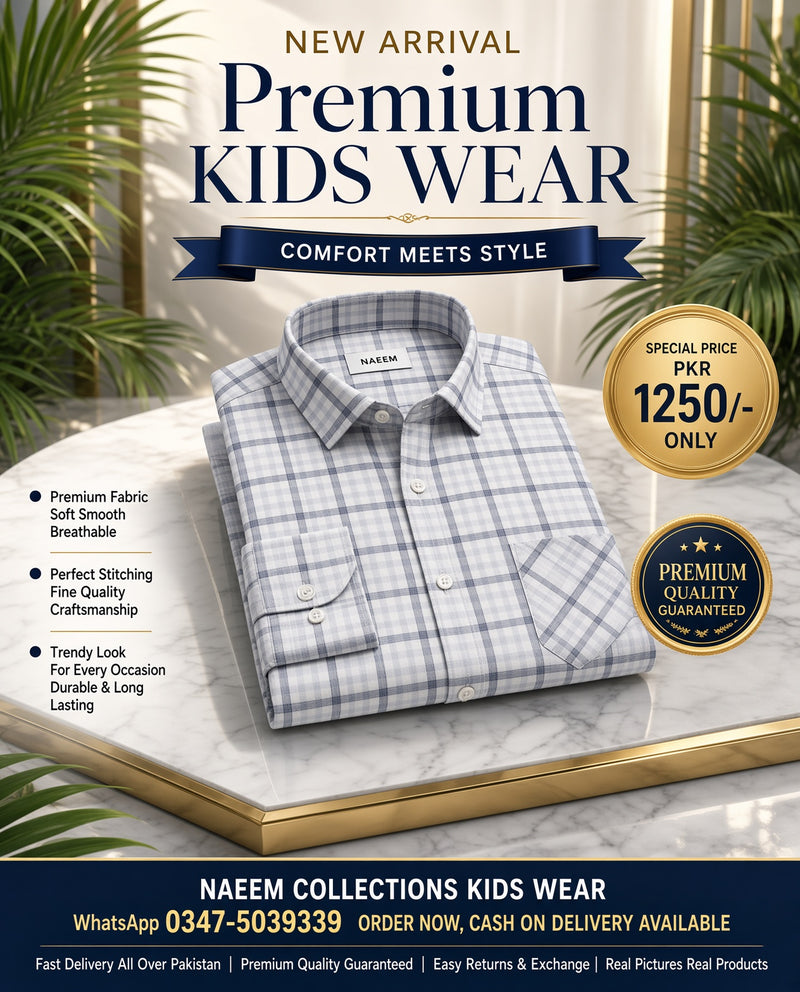 Light Grey & White Check Kids Shirt