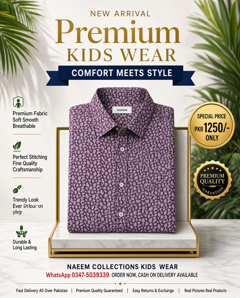 Purple Floral Print Kids Shirt