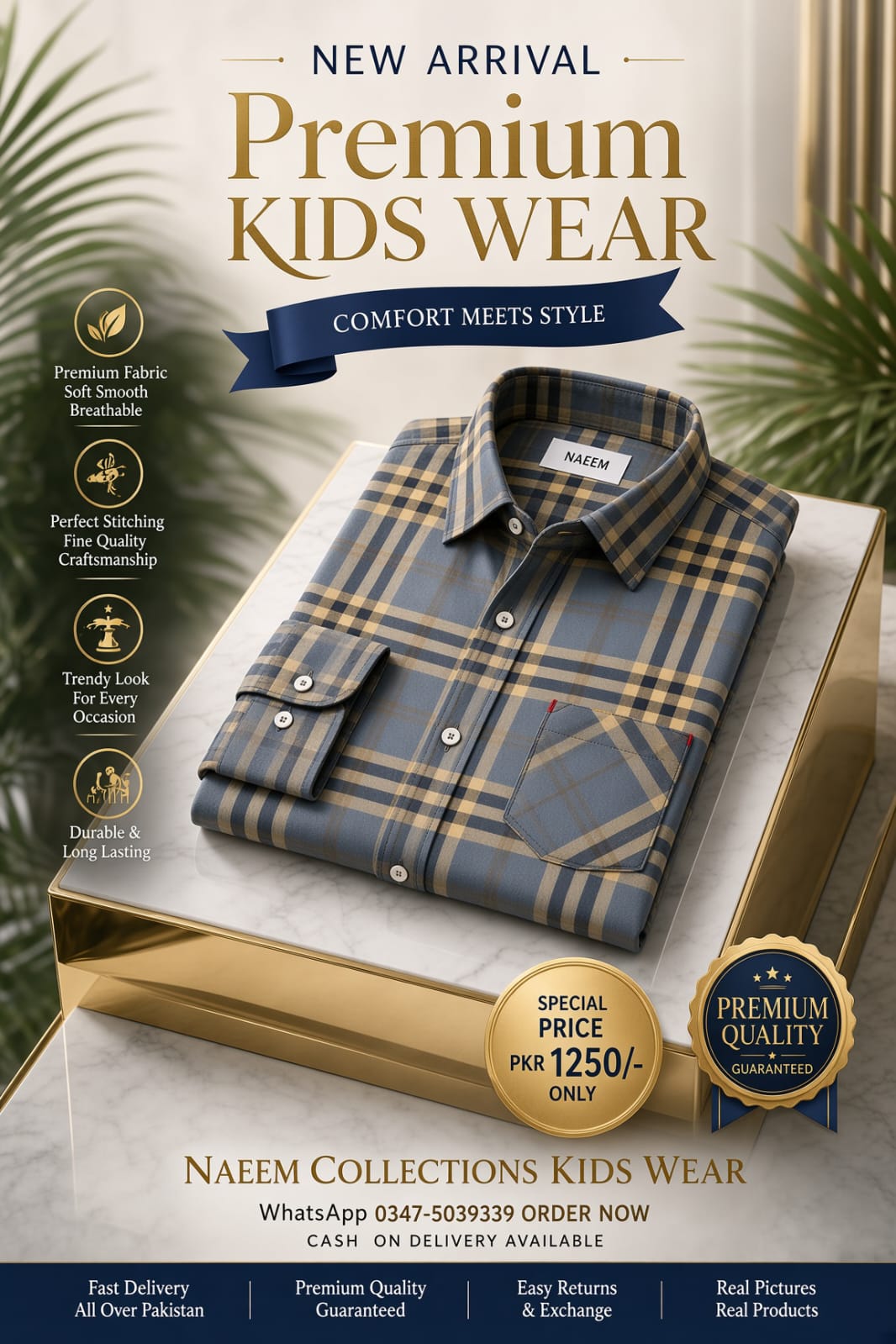 Premium Kids Beige Checkered Shirt