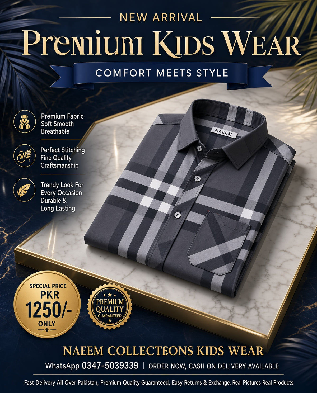 Premium Kids Charcoal Grey Check Shirt