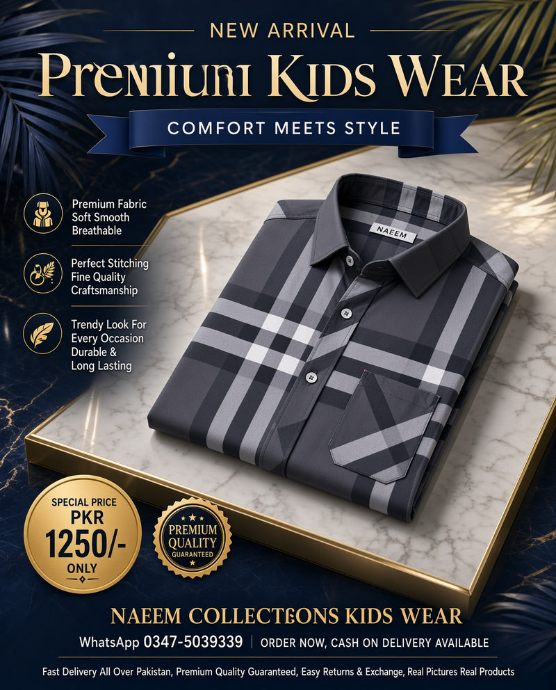 Premium Kids Charcoal Grey Check Shirt