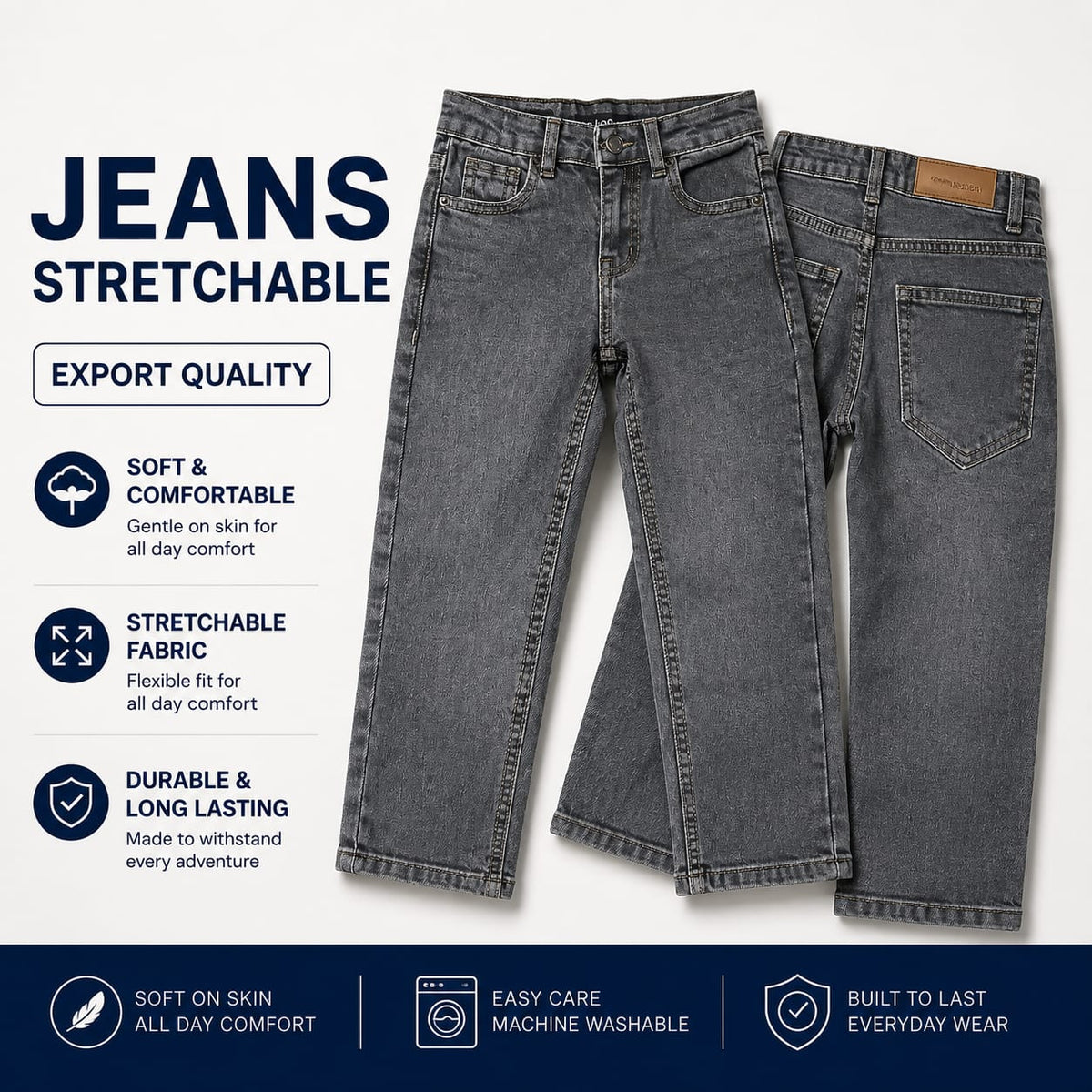 stretchable kids grey jeans