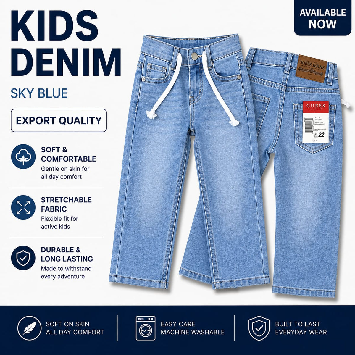 stretchable kids mid blue jeans