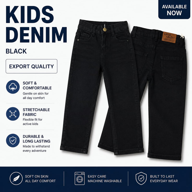 stretchable kids jet black jeans